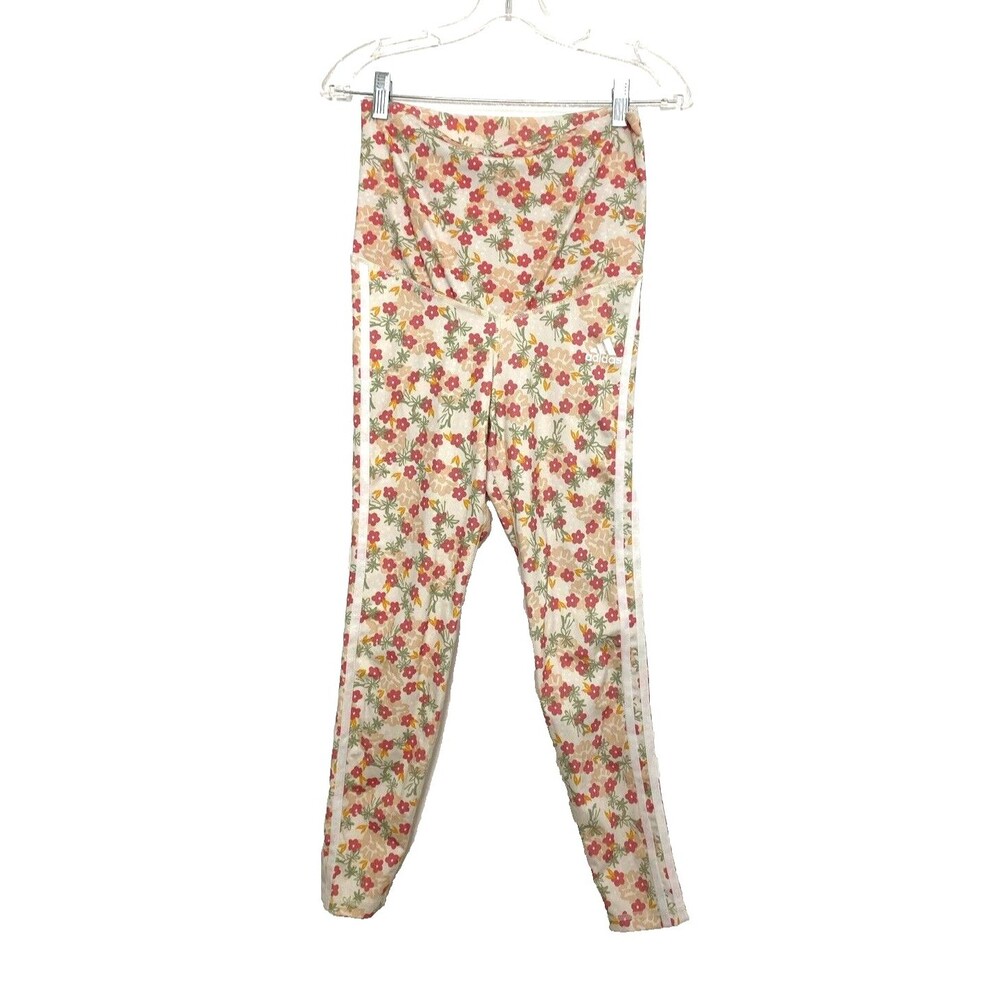 Adidas Leggings Floral Size M Sport Steiped High Waste Gym Yoga Running Athletic